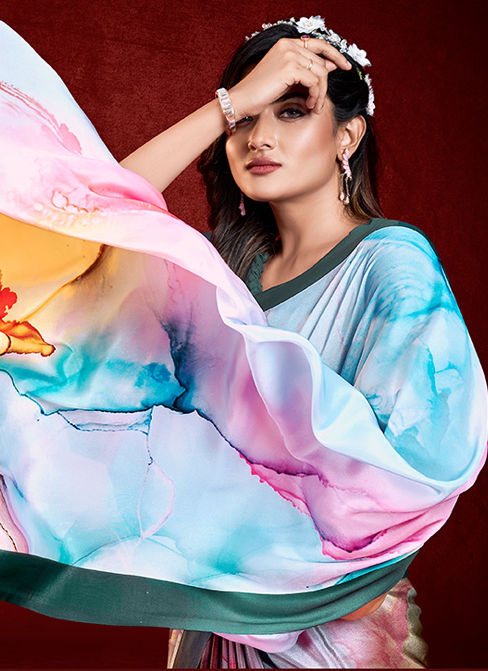 Classic Digital Print Crepe Silk Saree - S6956