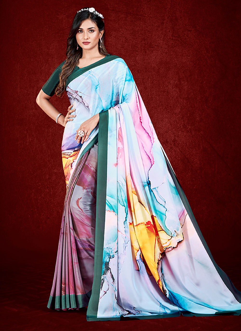 Classic Digital Print Crepe Silk Saree - S6956