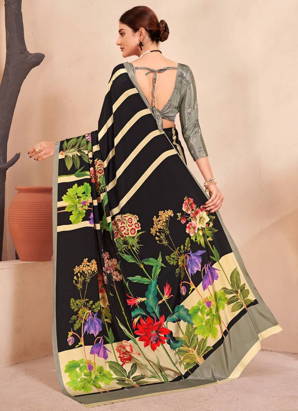 Classic Digital Print Crepe Silk Saree - S7514