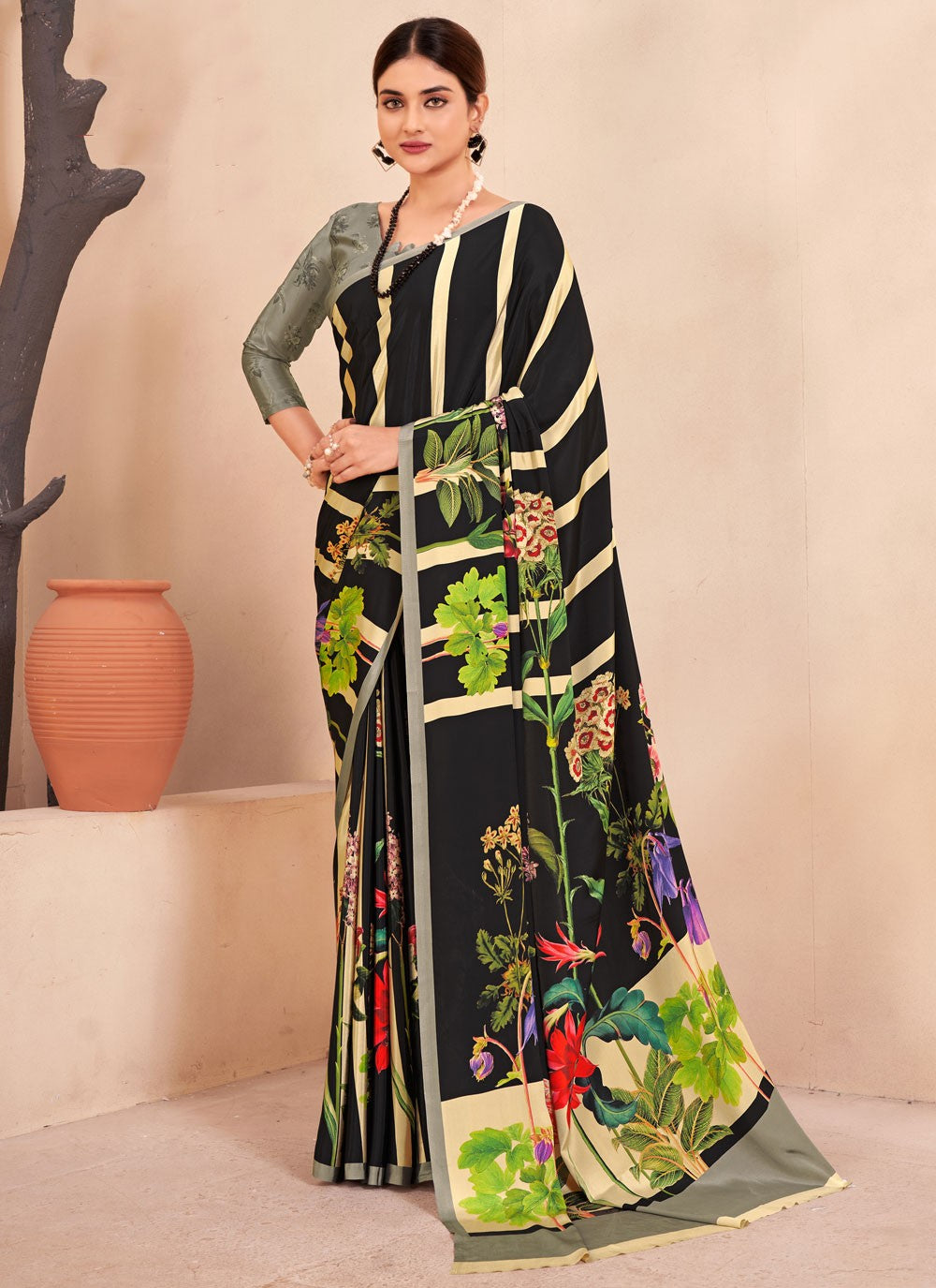 Classic Digital Print Crepe Silk Saree - S7514