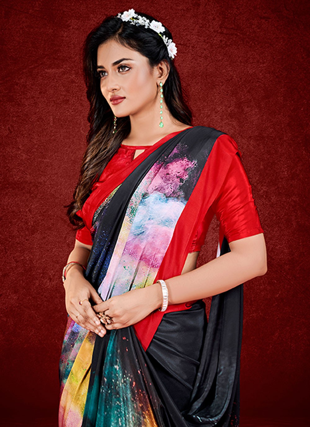 Classic Digital Print Crepe Silk Saree - S6956