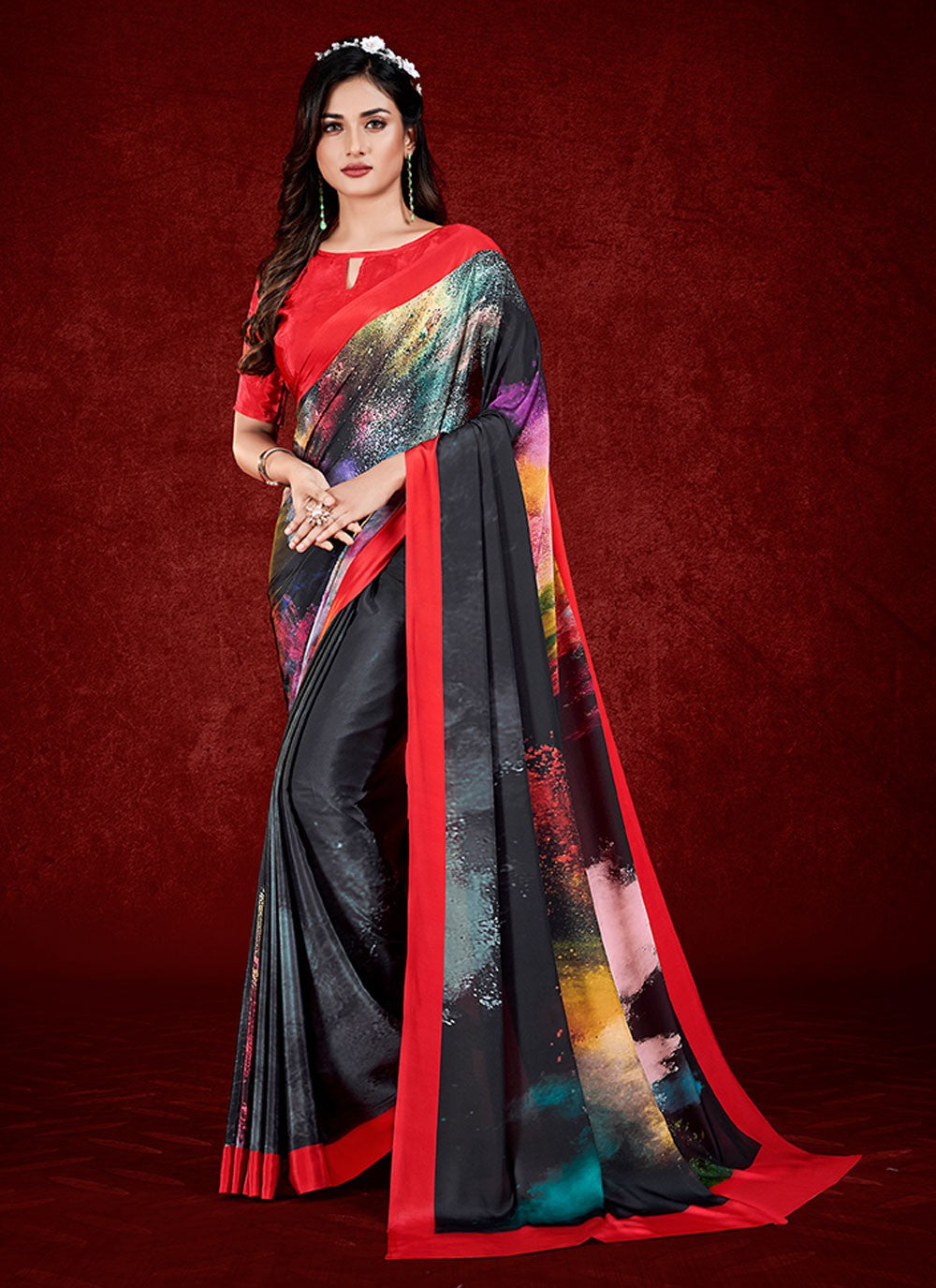 Classic Digital Print Crepe Silk Saree - S6956