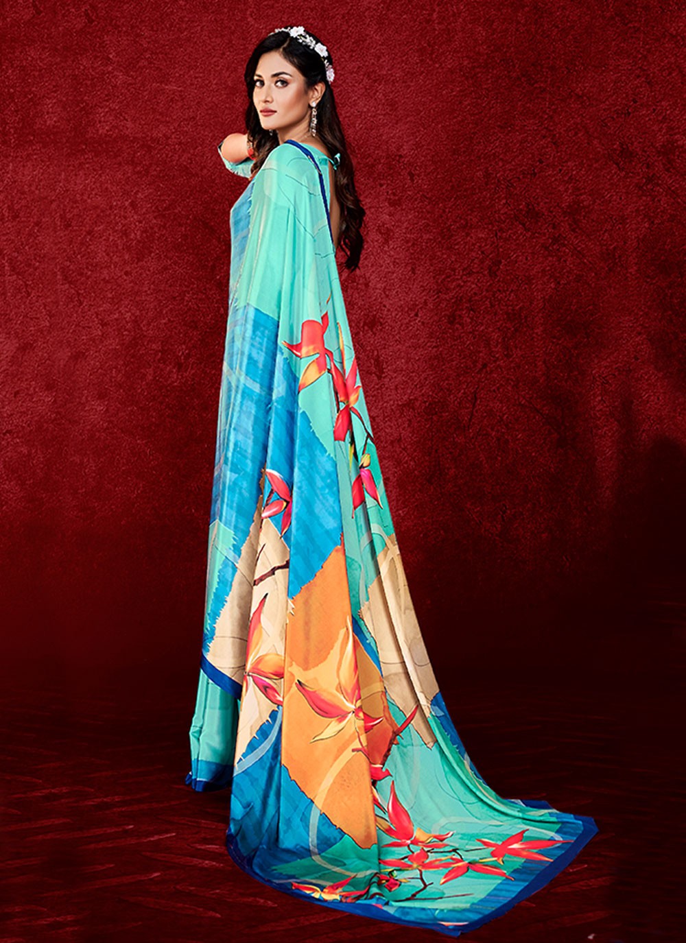 Classic Digital Print Crepe Silk Saree - S6956
