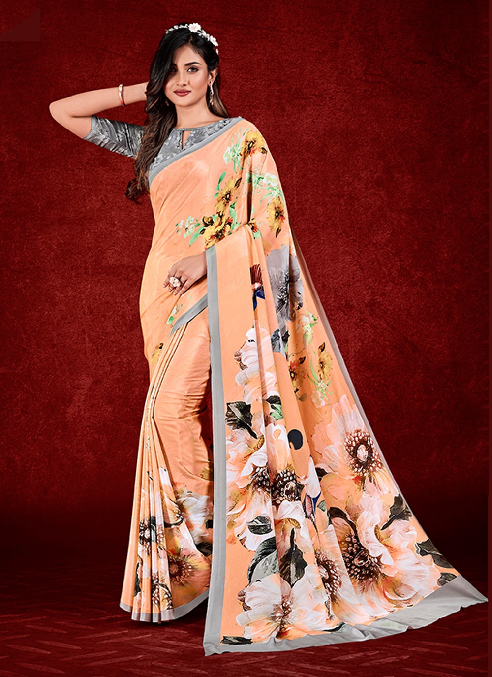 Classic Digital Print Crepe Silk Saree - S6956