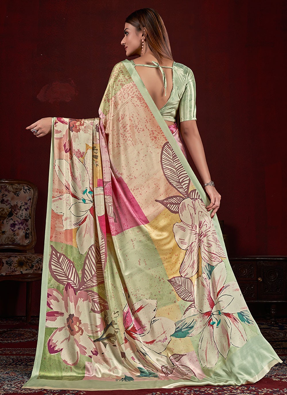 Classic Digital Print Crepe Silk Saree - S7015