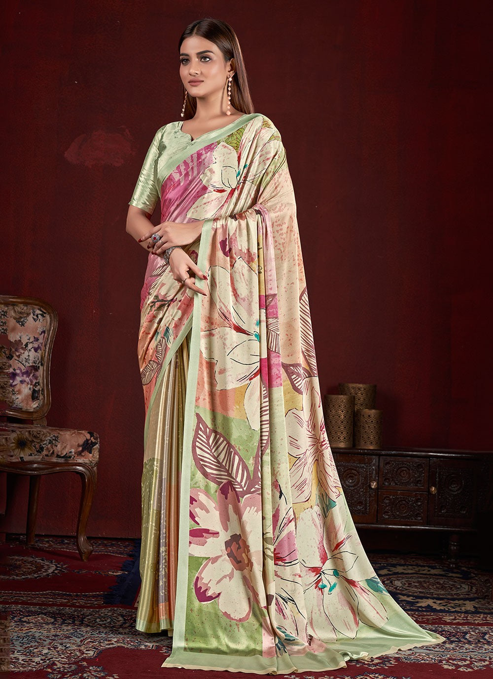 Classic Digital Print Crepe Silk Saree - S7015