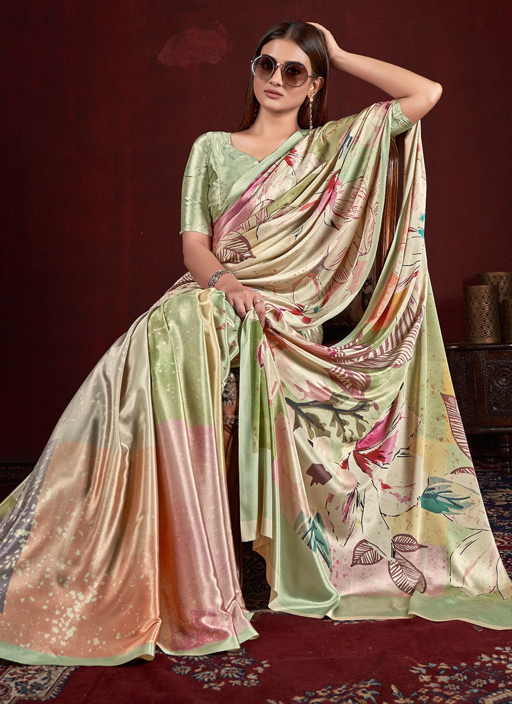 Classic Digital Print Crepe Silk Saree - S7015