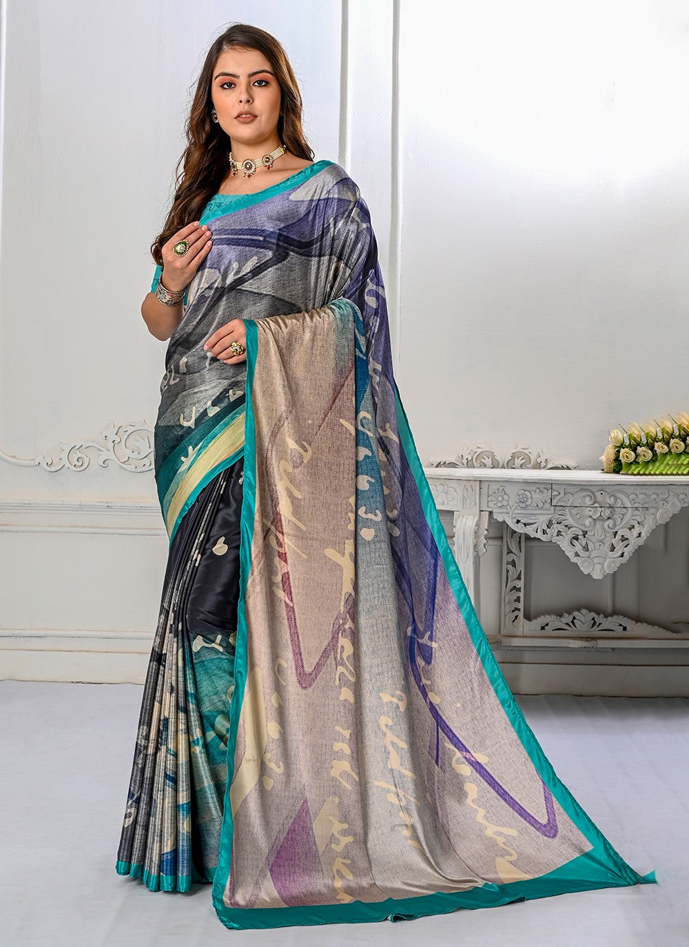 Classic Digital Print Crepe Silk Saree - S3219
