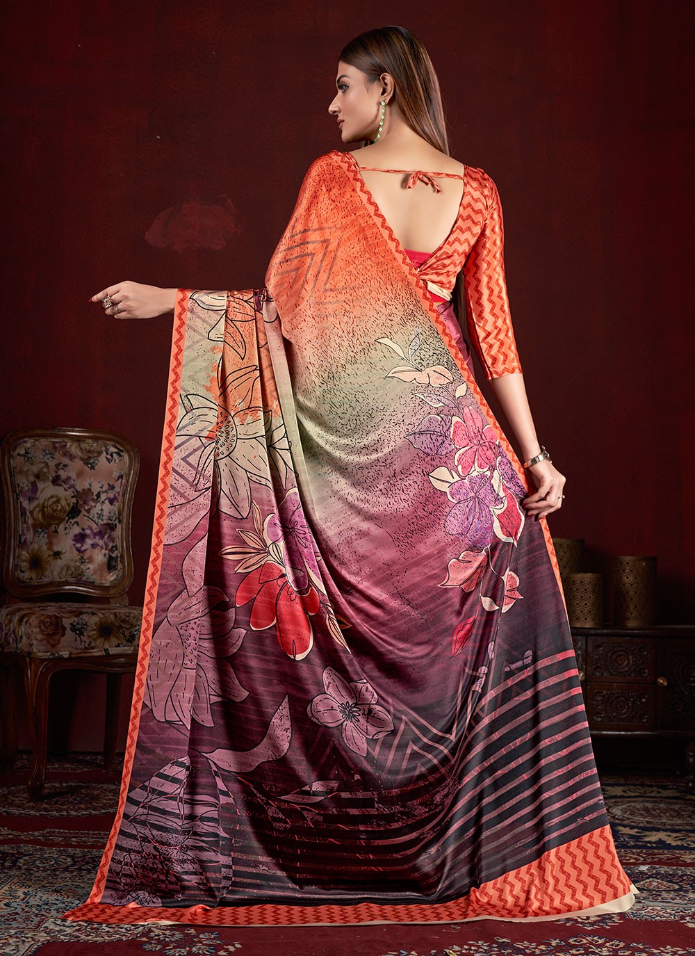 Classic Digital Print Crepe Silk Saree - S7015