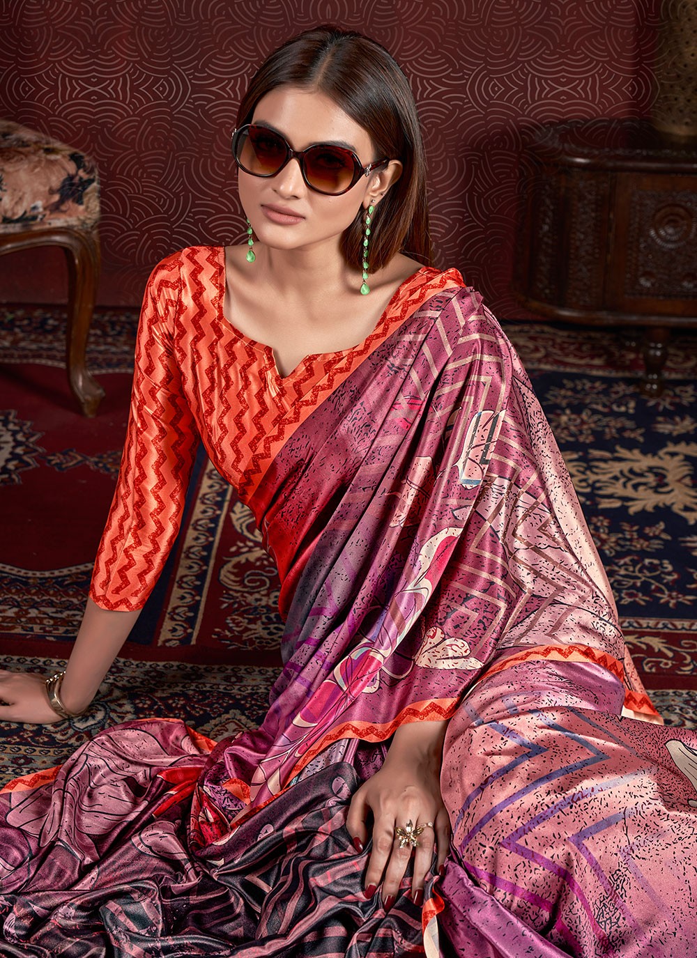 Classic Digital Print Crepe Silk Saree - S7015