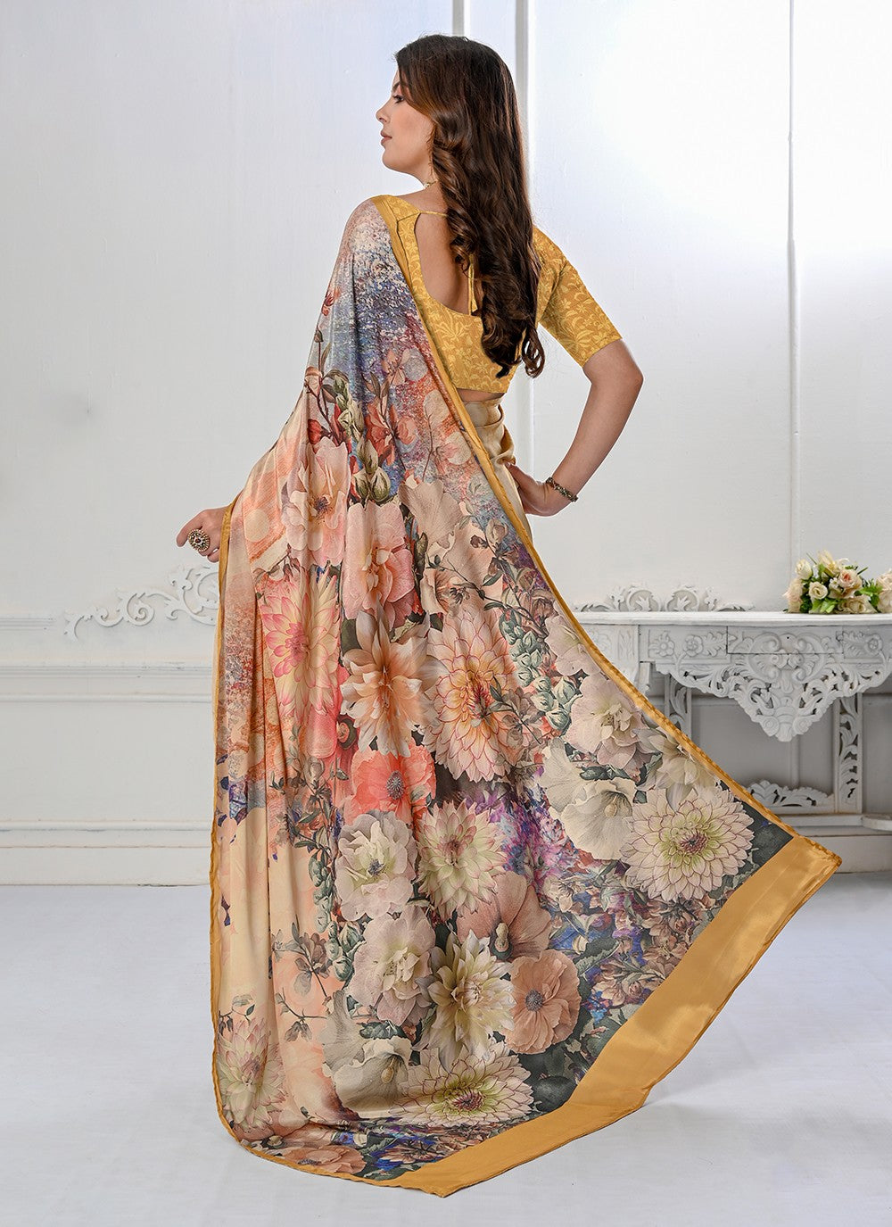 Classic Digital Print Crepe Silk Saree - S3219