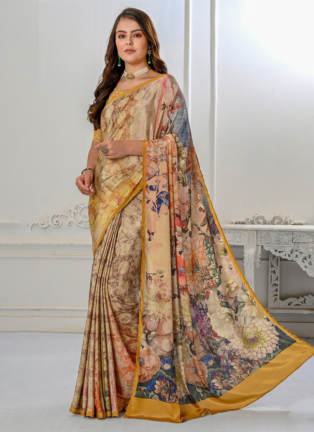 Classic Digital Print Crepe Silk Saree - S3219