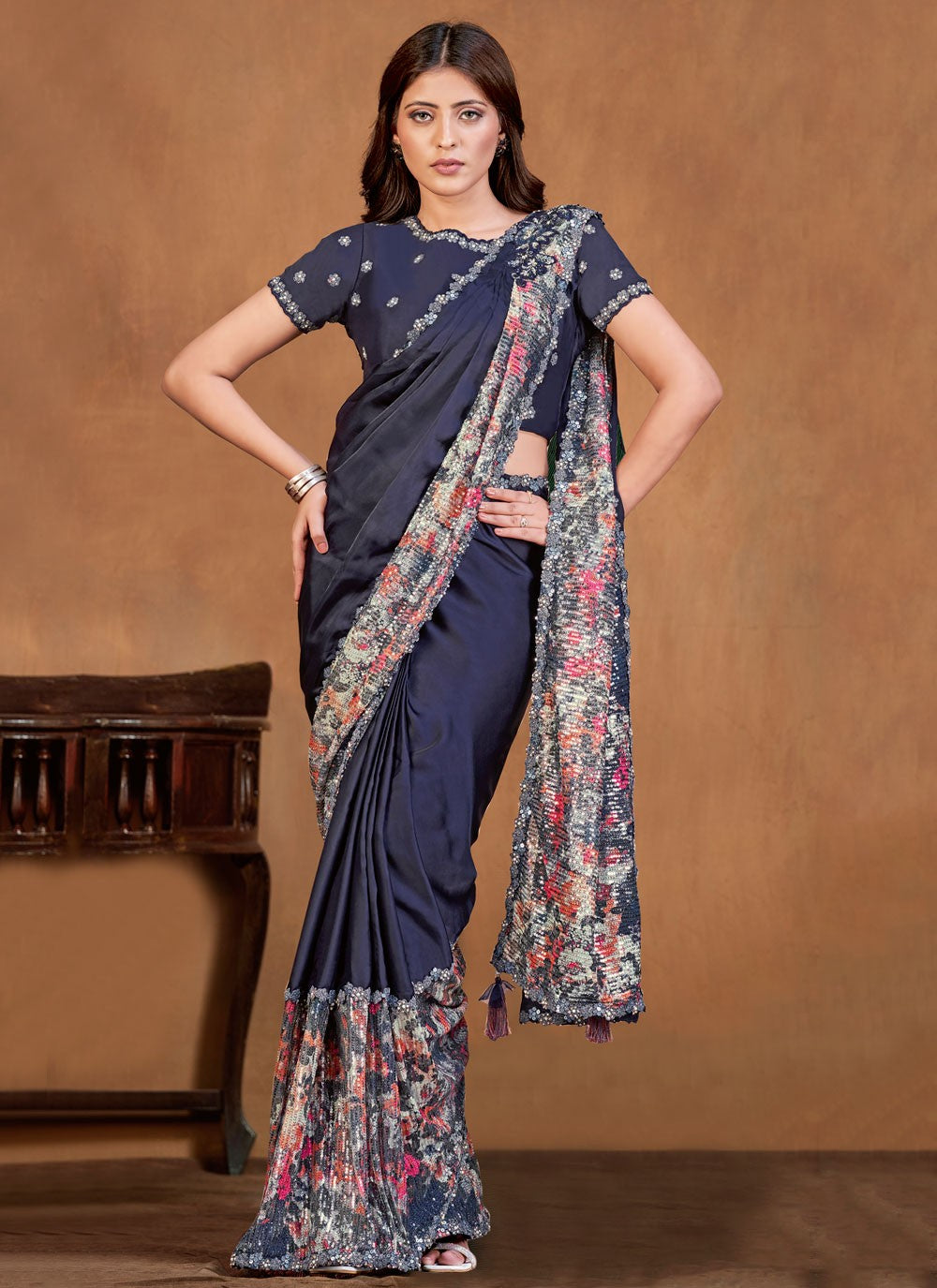 Traditional Digital Print Satin Silk Saree - S8860