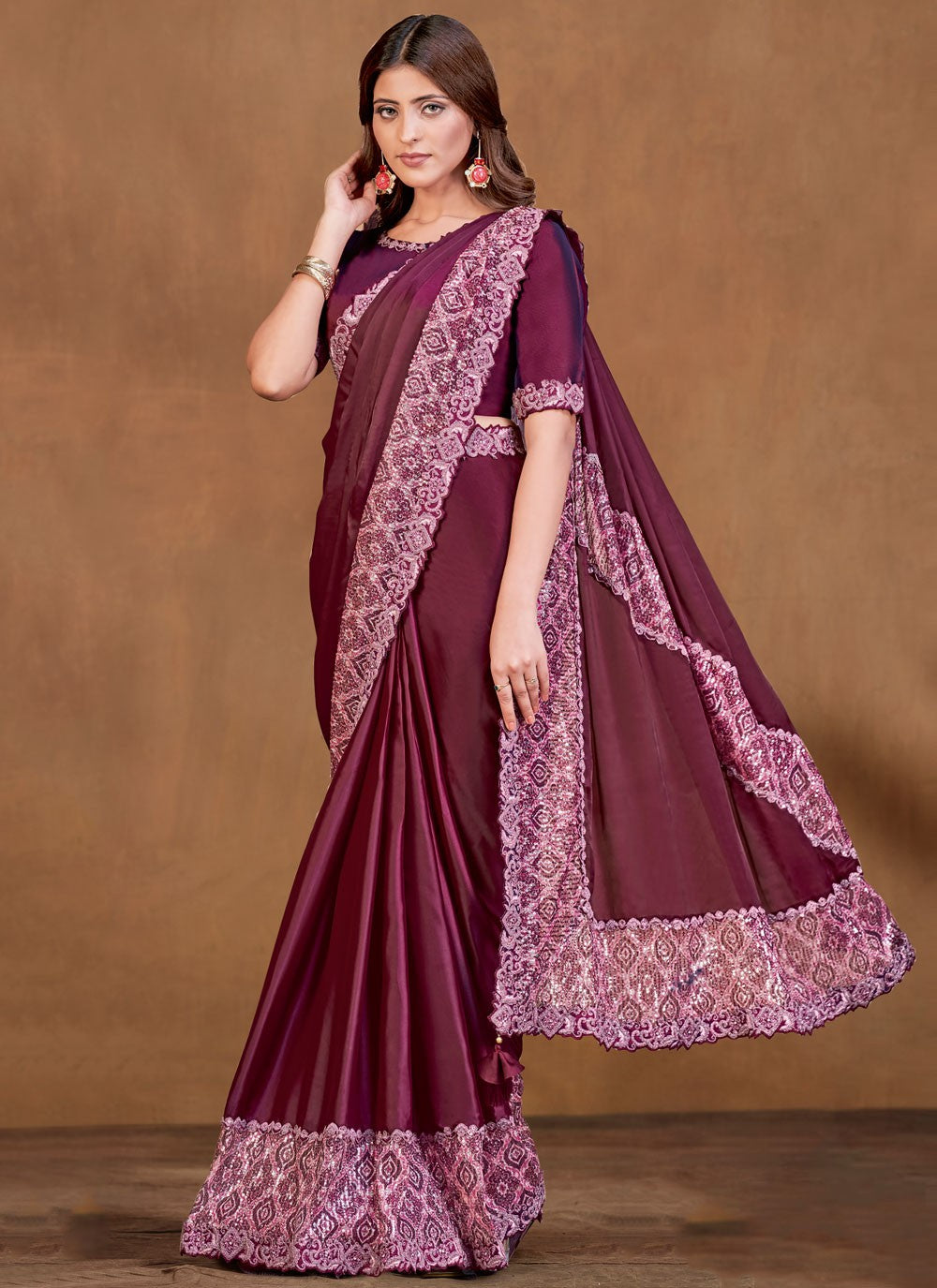 Traditional Digital Print Satin Silk Saree - S8860