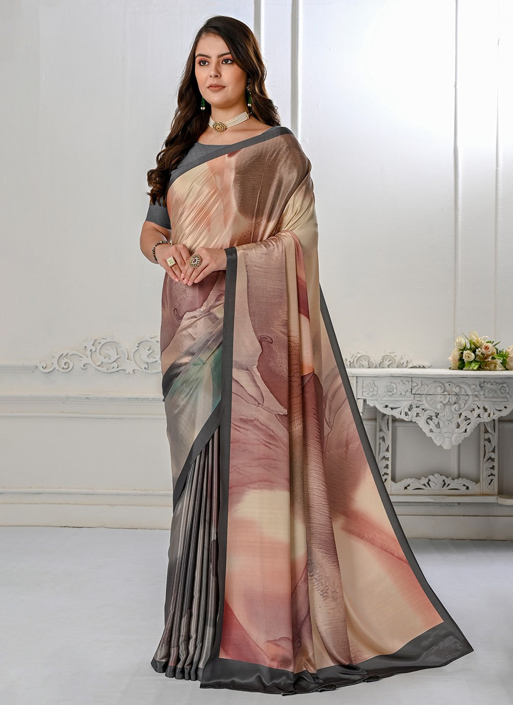 Classic Digital Print Crepe Silk Saree - S3219