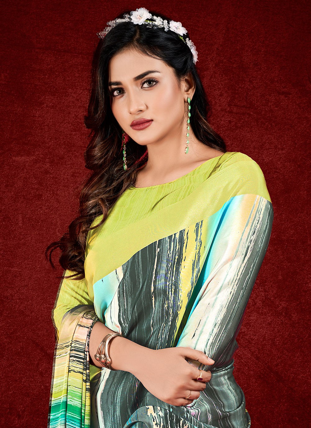 Classic Digital Print Crepe Silk Saree - S6956