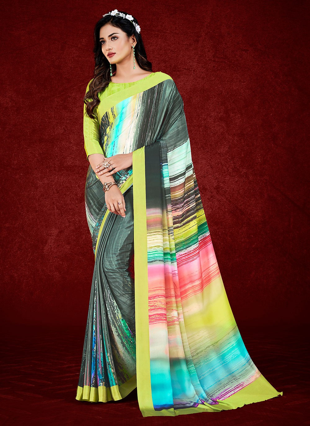 Classic Digital Print Crepe Silk Saree - S6956