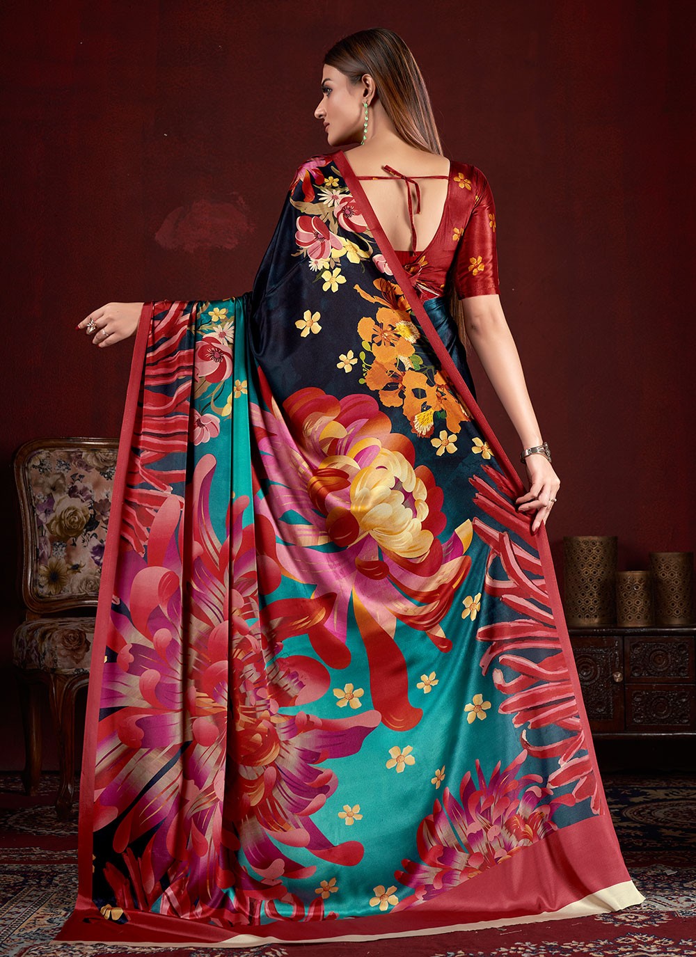 Classic Digital Print Crepe Silk Saree - S7015