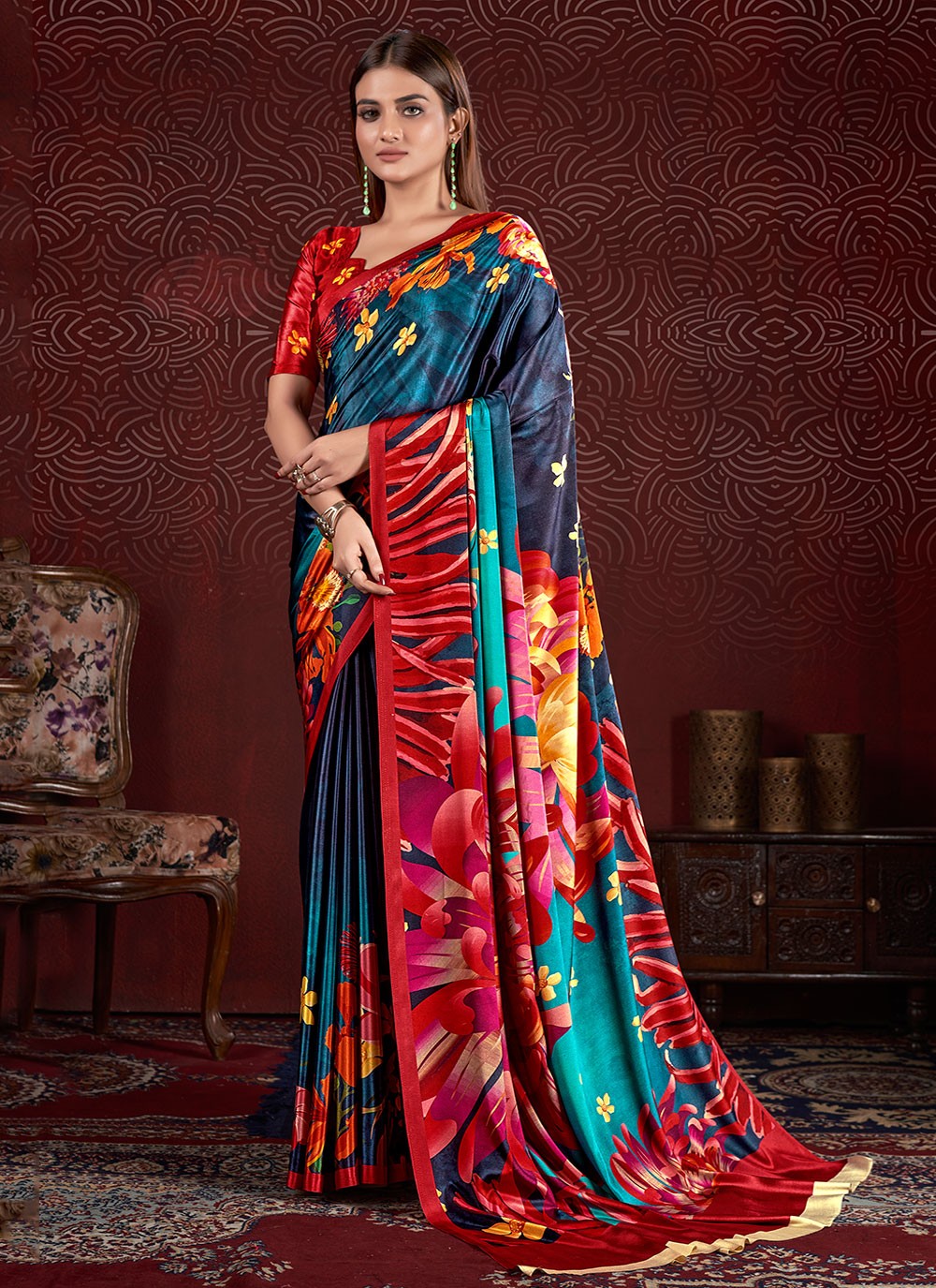 Classic Digital Print Crepe Silk Saree - S7015