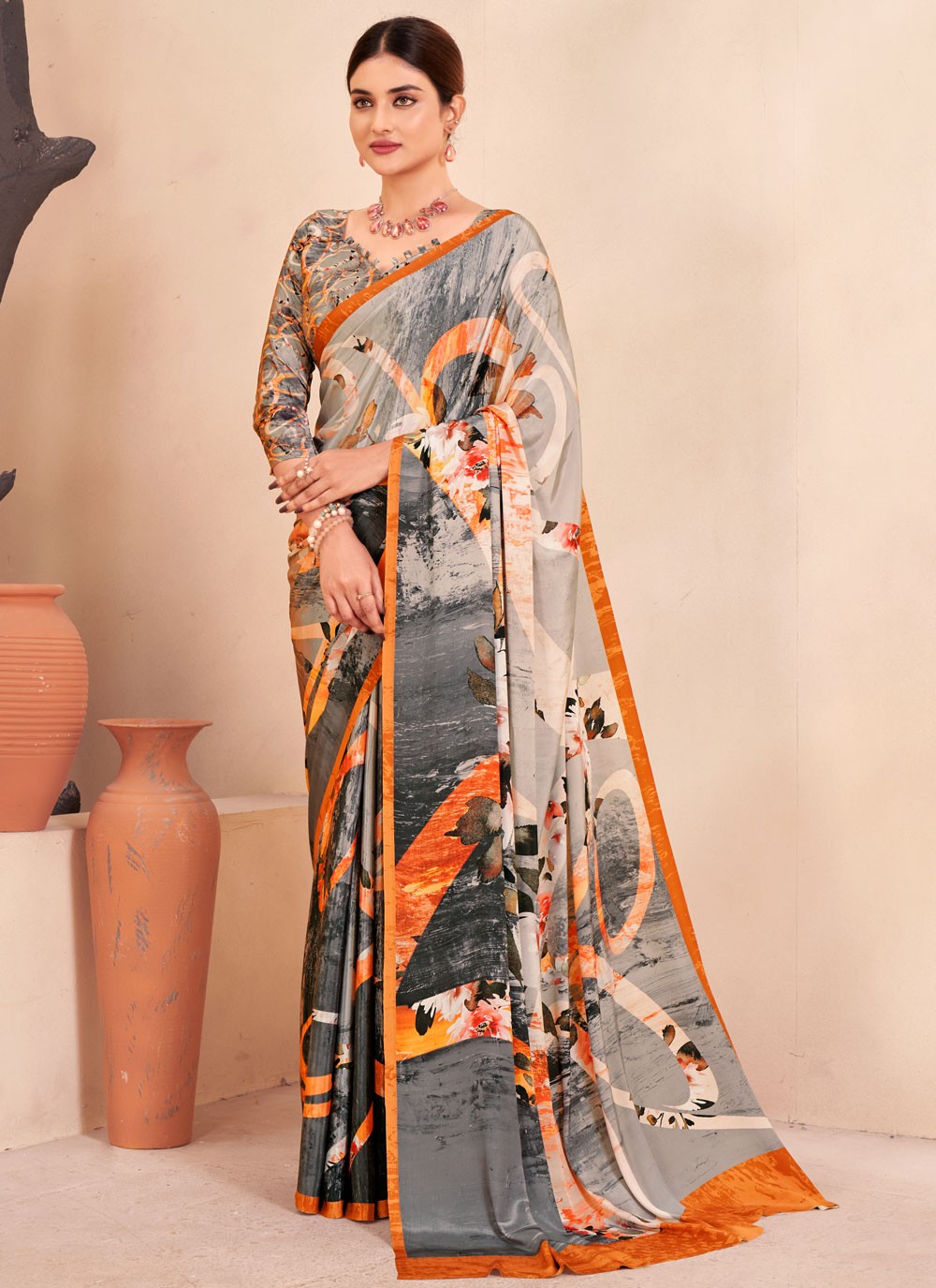 Classic Digital Print Crepe Silk Saree - S7514