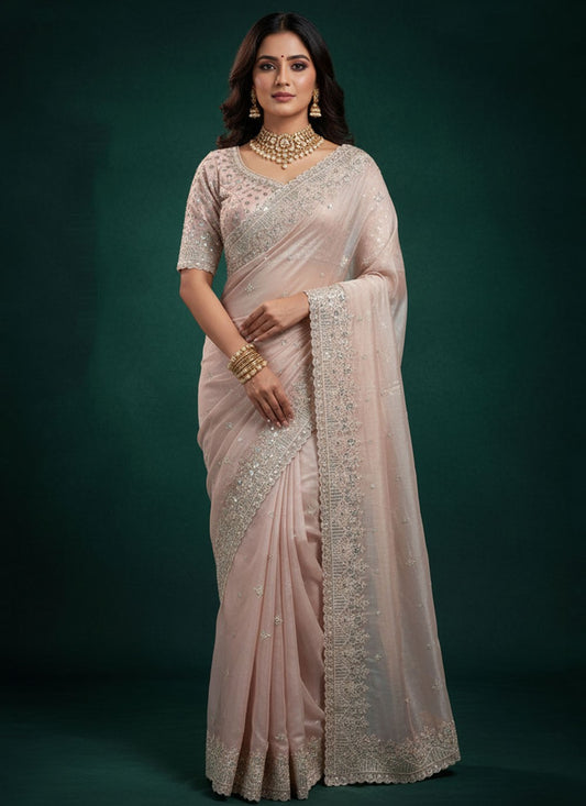 Pink Crepe Silk Traditional Saree Embroidered, Pearls, Sequins S20241