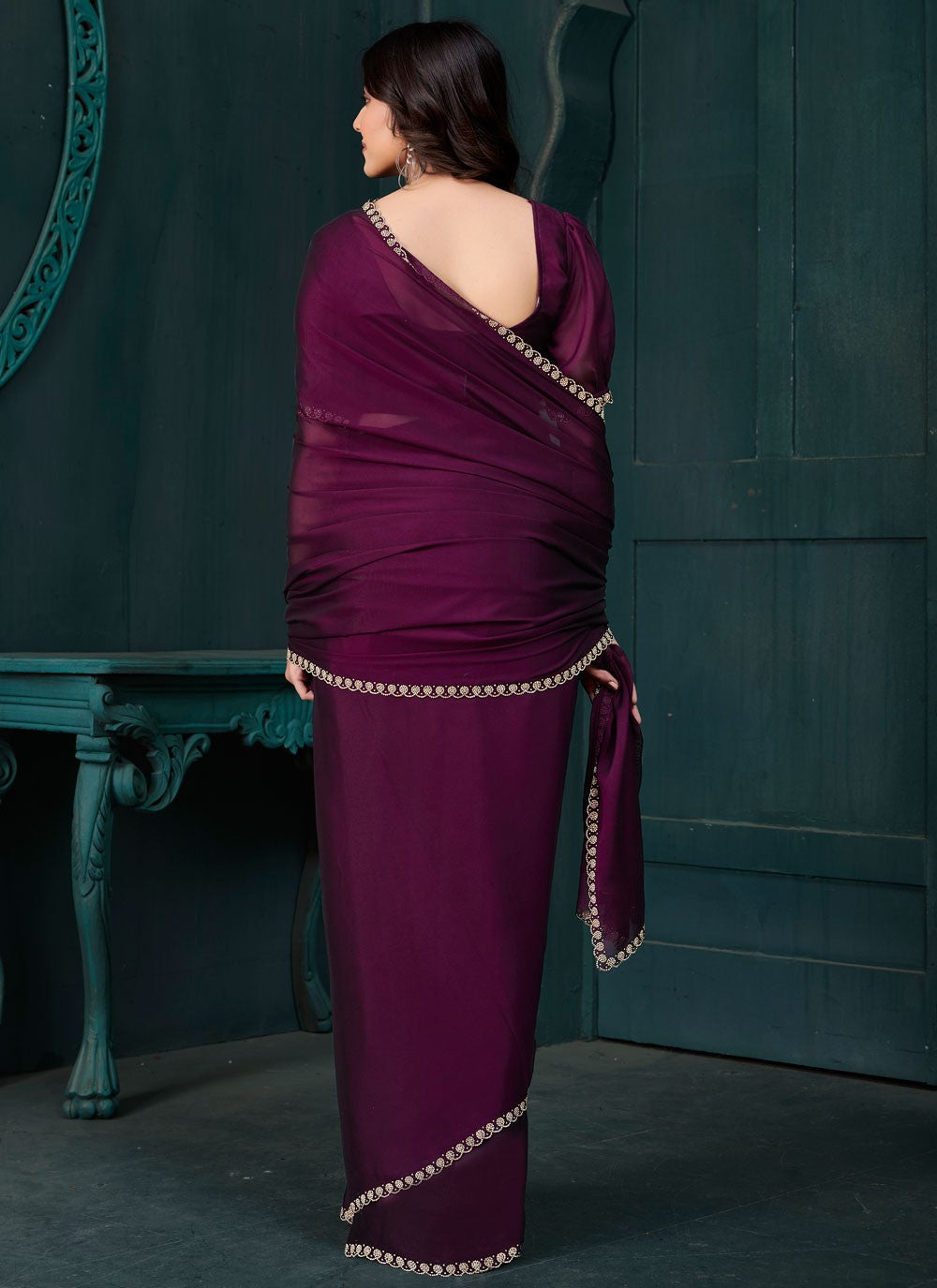 Swarovski Crepe Silk Purple Classic Saree S14892