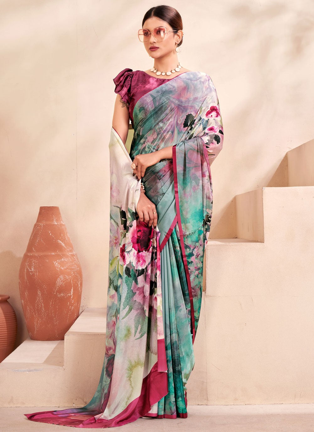 Classic Digital Print Crepe Silk Saree - S7514