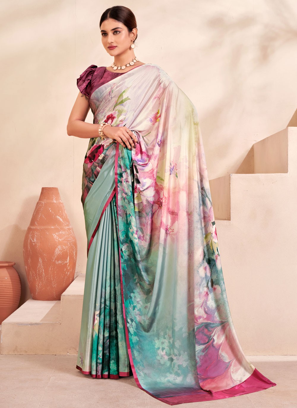 Classic Digital Print Crepe Silk Saree - S7514