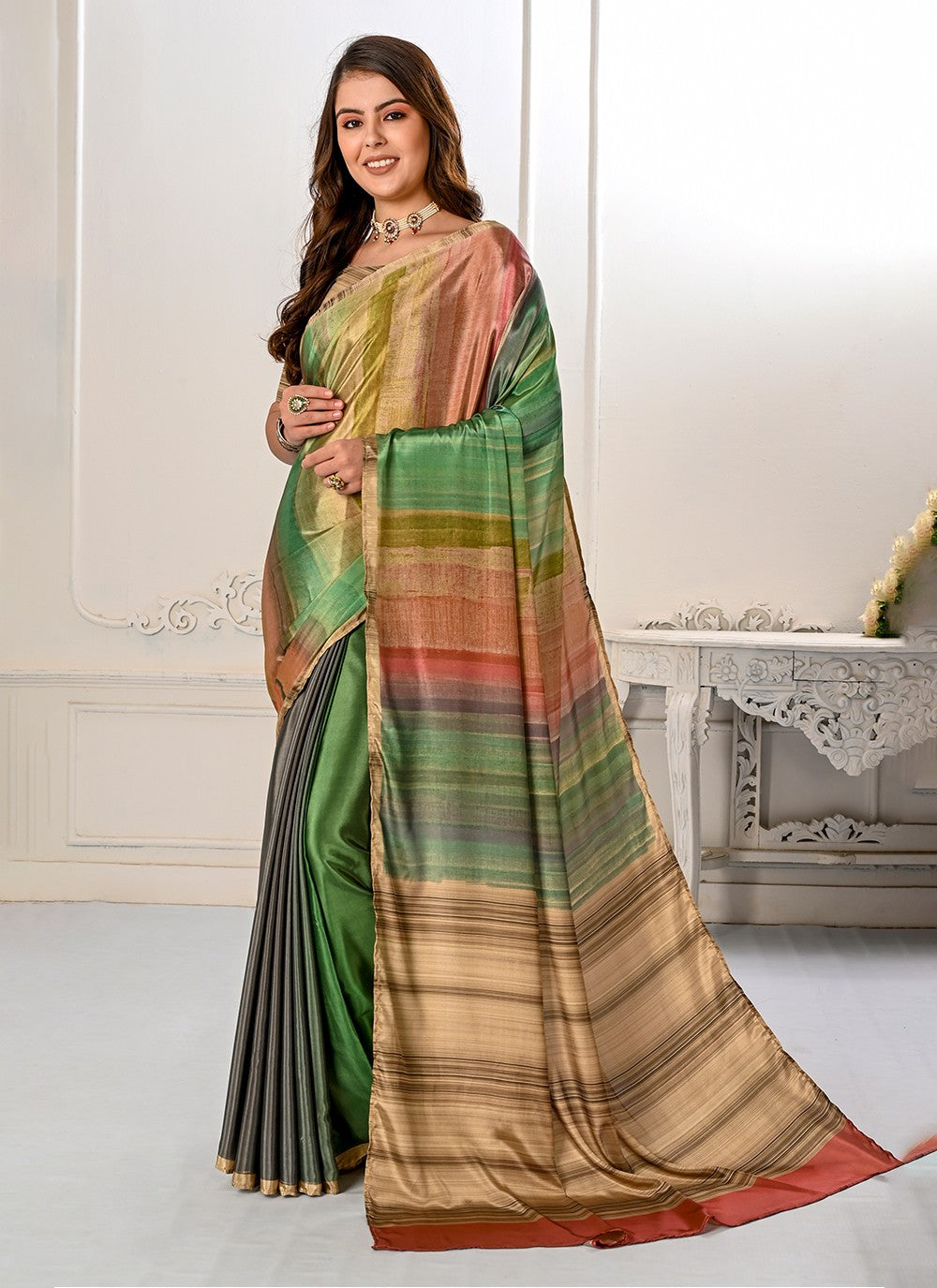 Classic Digital Print Crepe Silk Saree - S3219