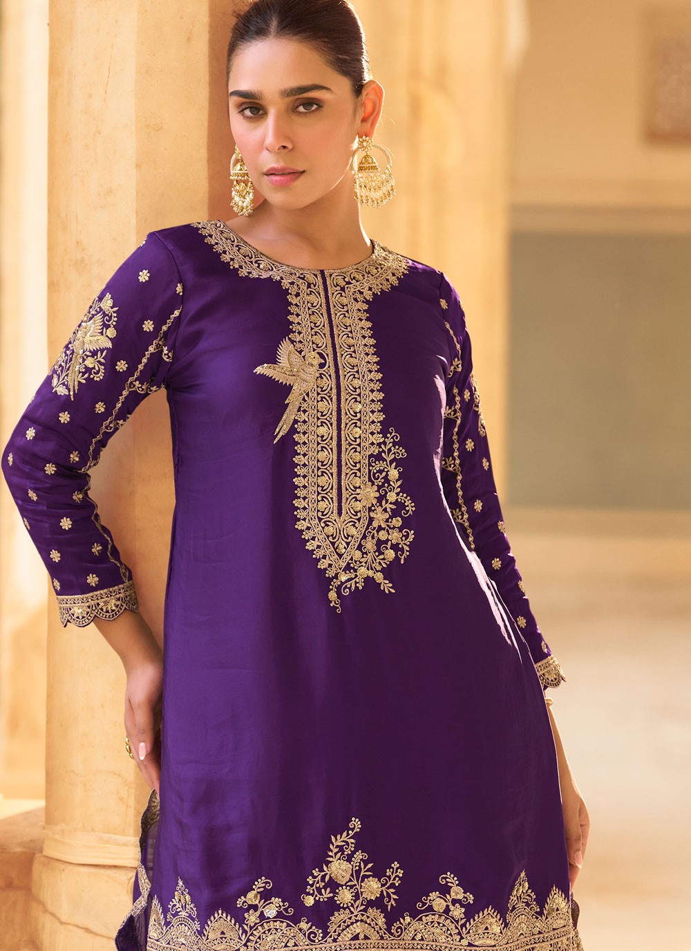 Salwar Suit Embroidered Violet Crepe Silk T5422