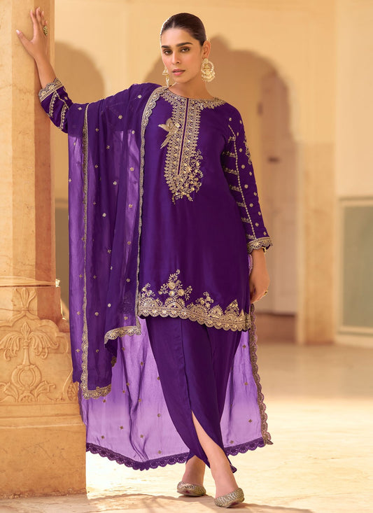 Salwar Suit Embroidered Violet Crepe Silk T5422