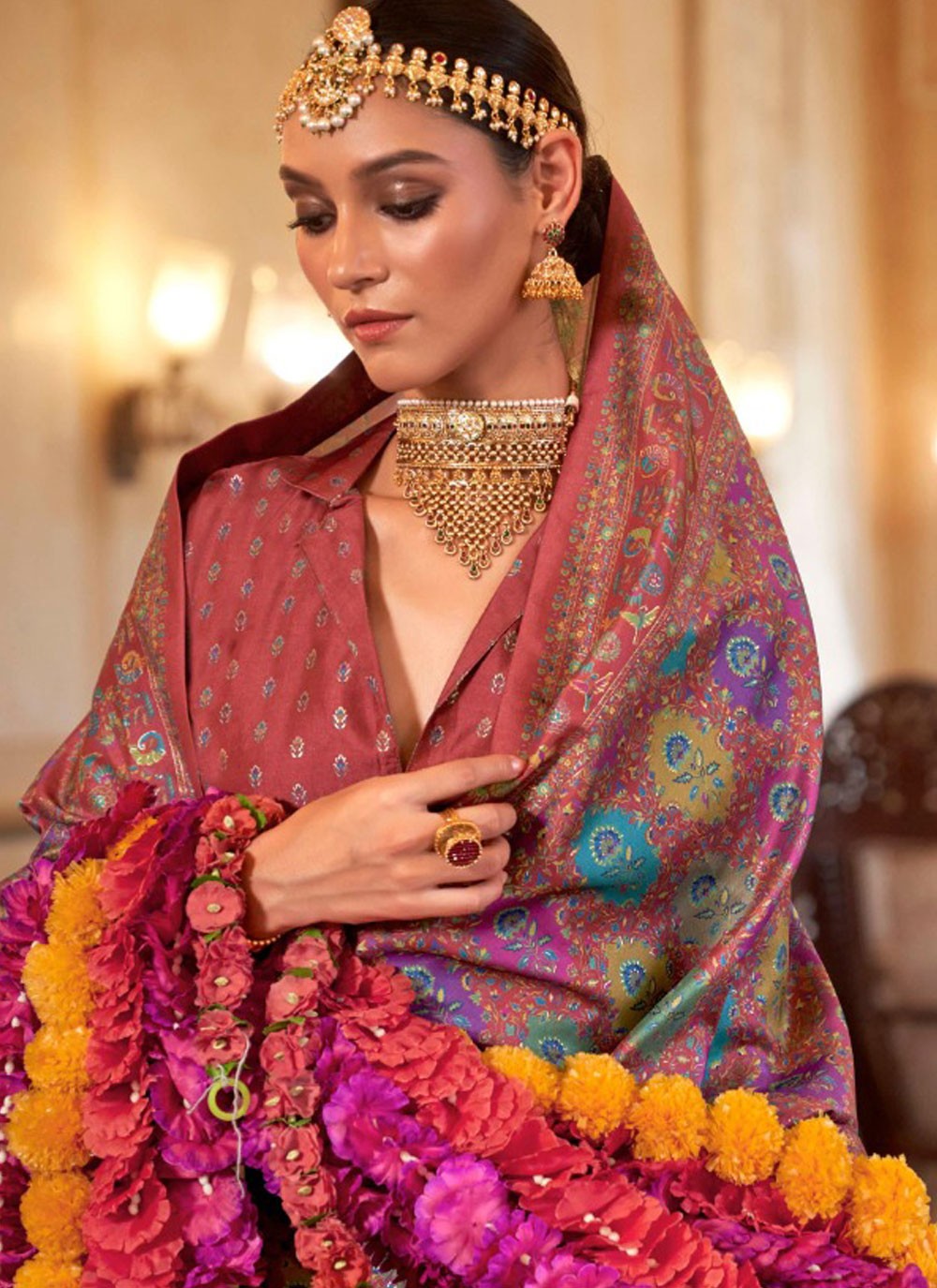 Classic Saree Printed Crimson, Rust Silk Saree S13680