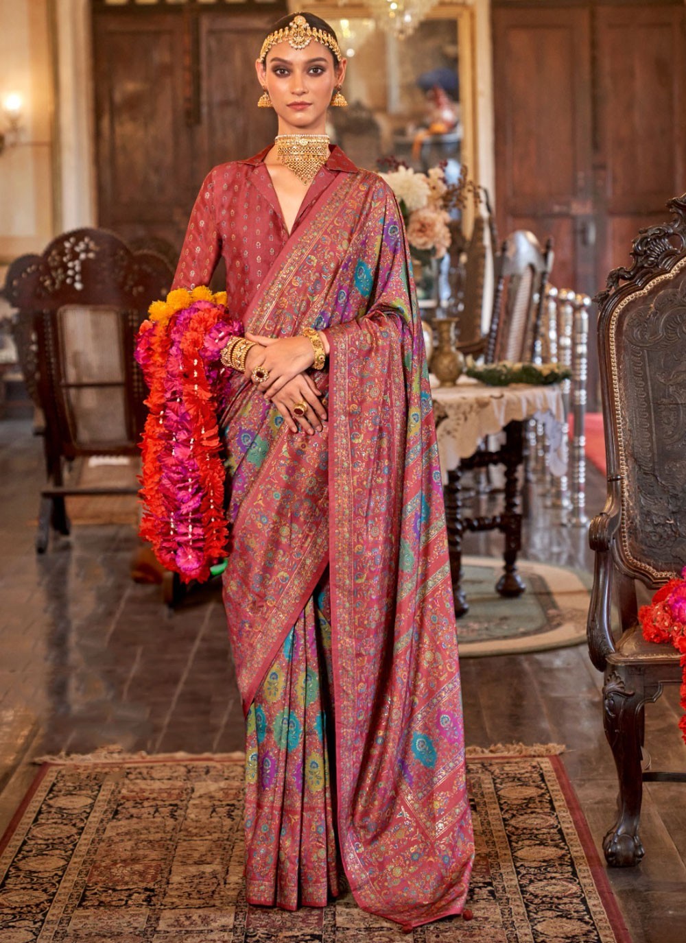 Classic Saree Printed Crimson, Rust Silk Saree S13680