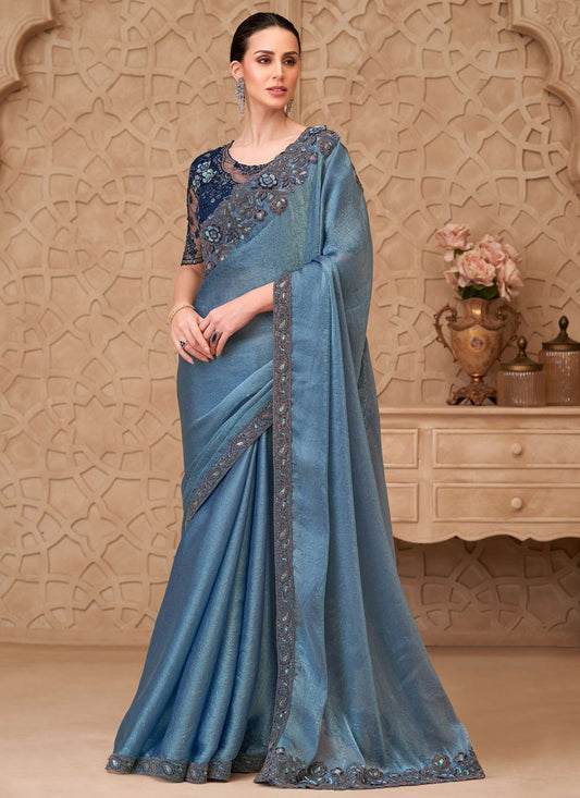 Blue Crush Traditional Saree Border Work, Embroidered S19787