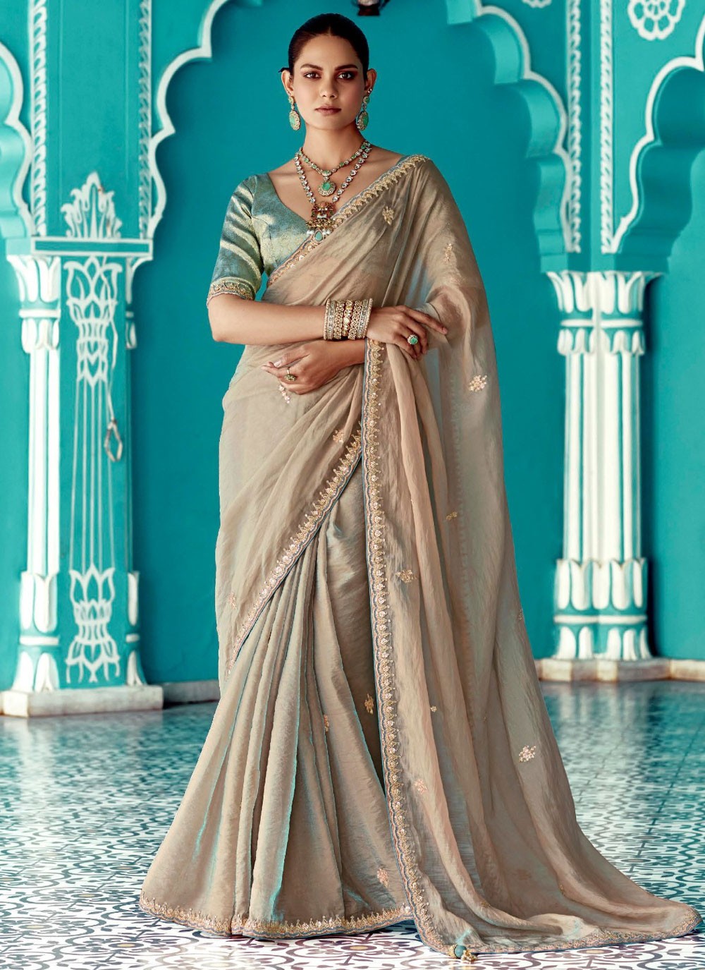 Classic Saree Embroidered Beige Crush Saree S13276