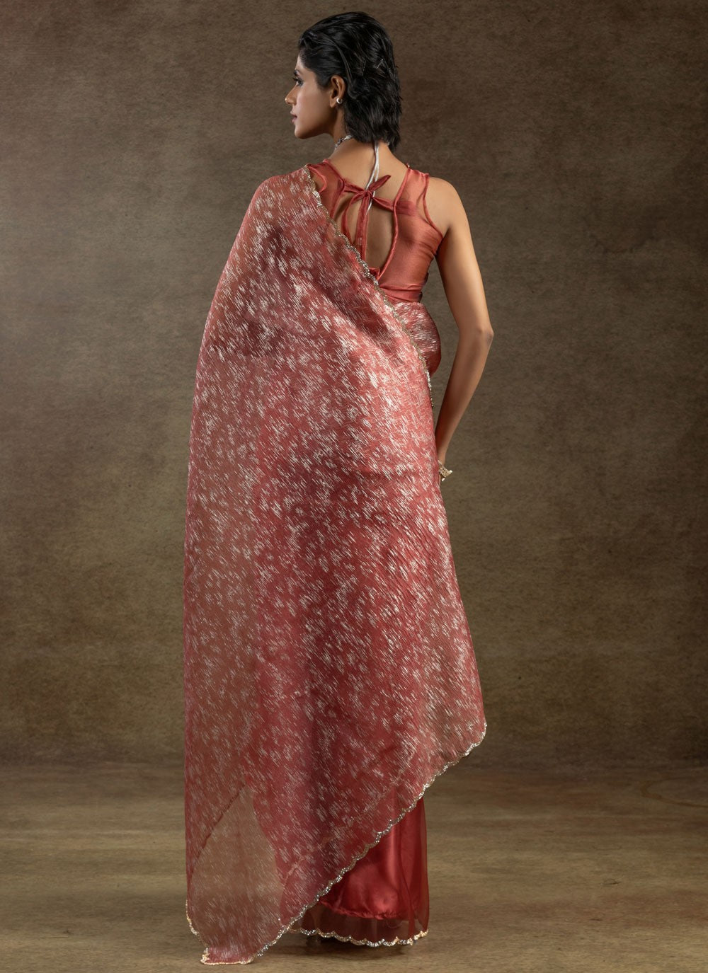 Cut Work Crush Crimson Designer Saree S15575