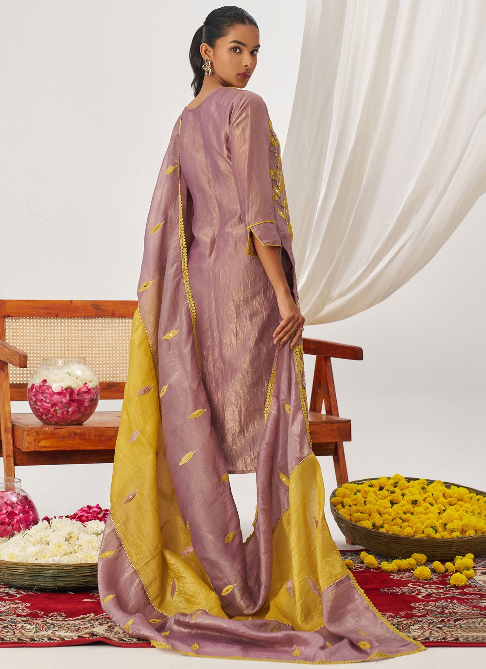 Pant Style Suit Embroidered, Fancy Work, Mirror Mustard T8233