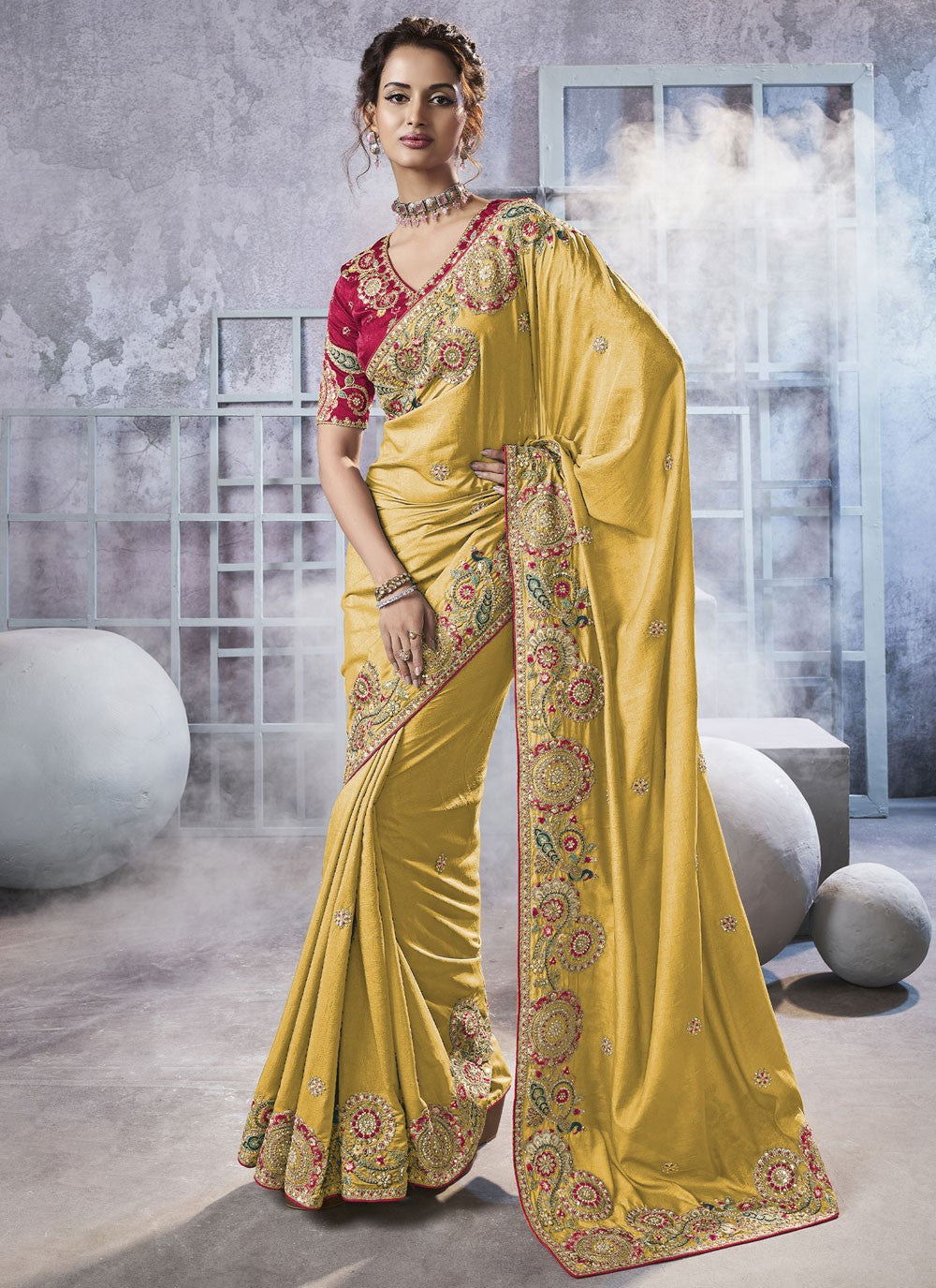 Diamond Crush Yellow Saree S14189