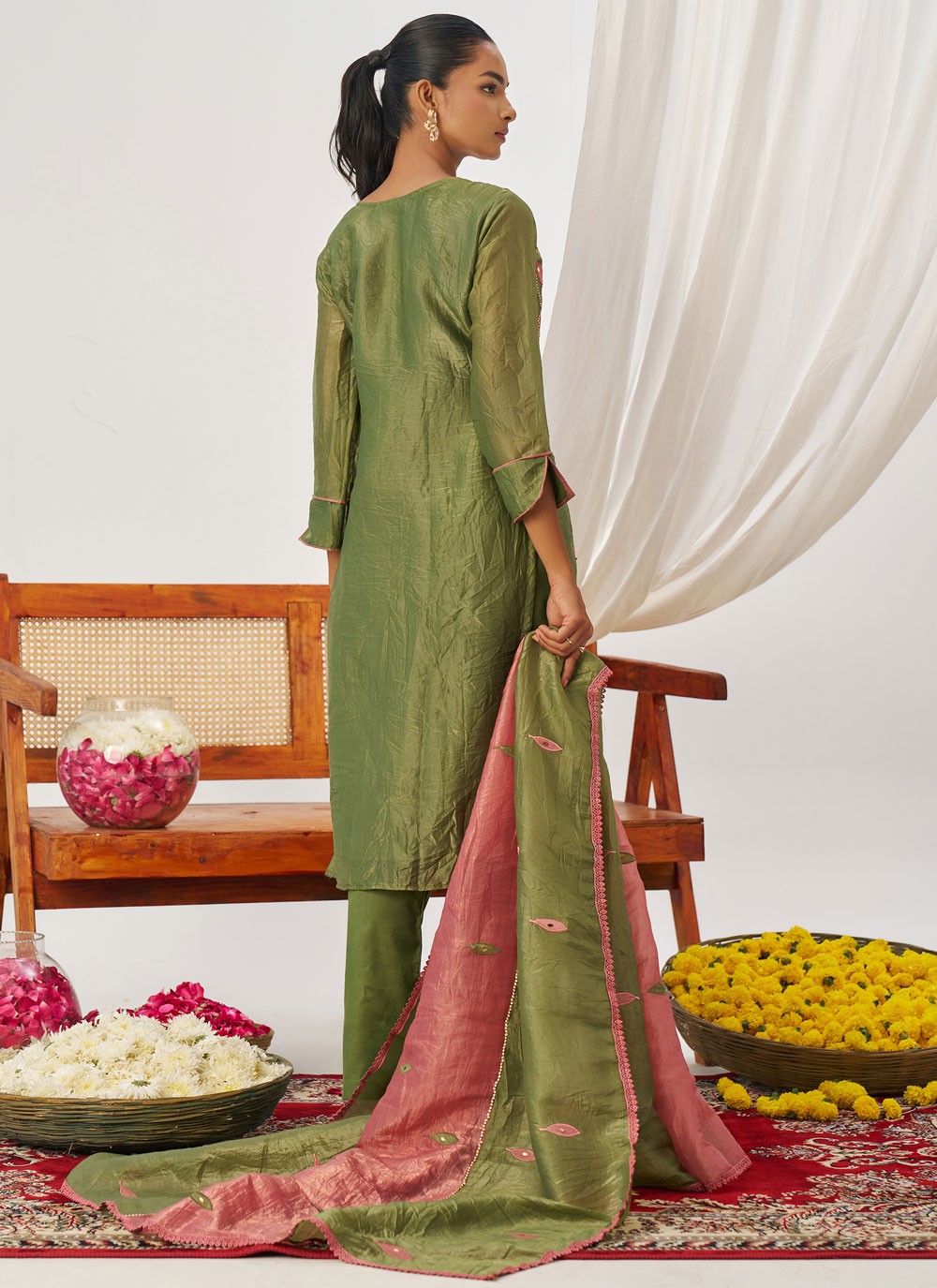 Pant Style Suit Embroidered, Fancy Work, Mirror Pink T8236