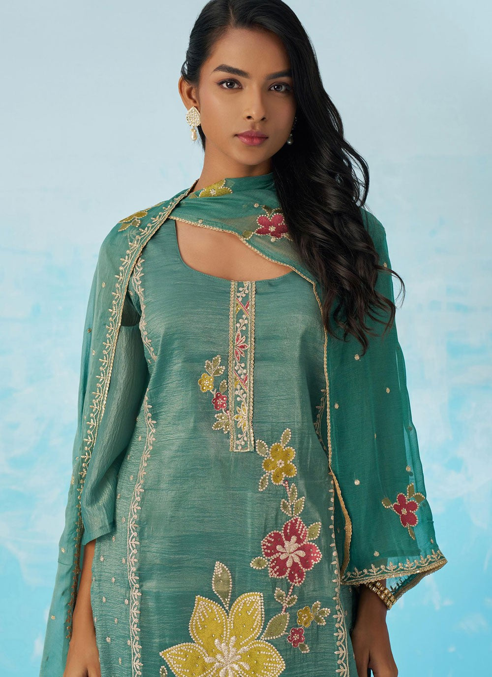 Pant Style Suit Fancy Work Sea Green T8872