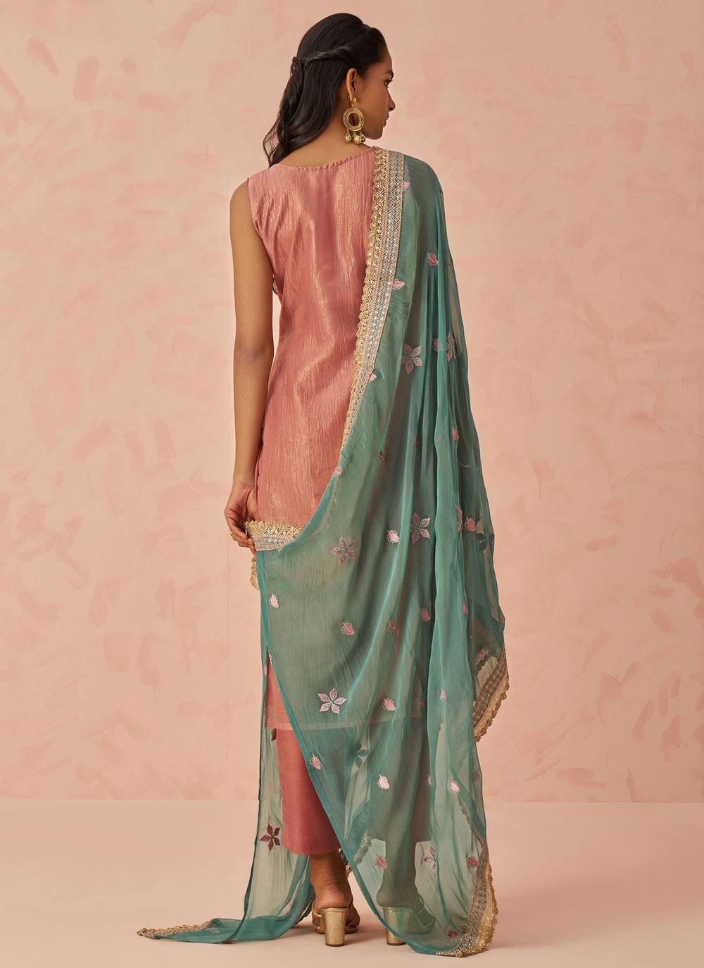 Pant Style Suit Embroidered, Sequins Pink T7241