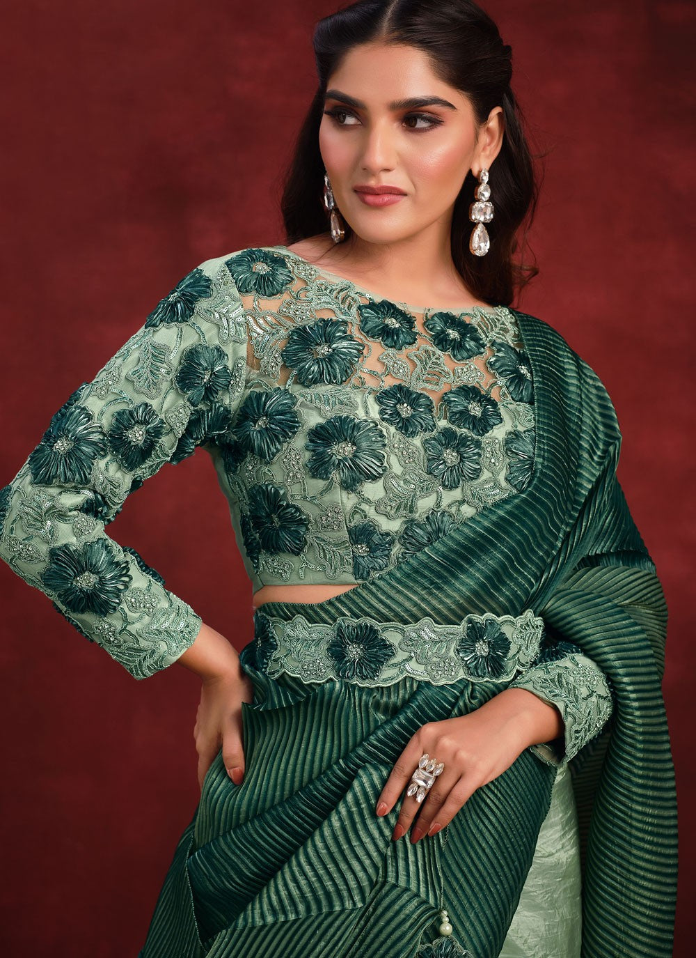 Embroidered Banarasi Silk Teal Designer Saree S15337