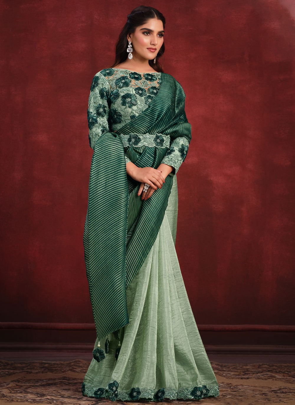 Embroidered Banarasi Silk Teal Designer Saree S15337