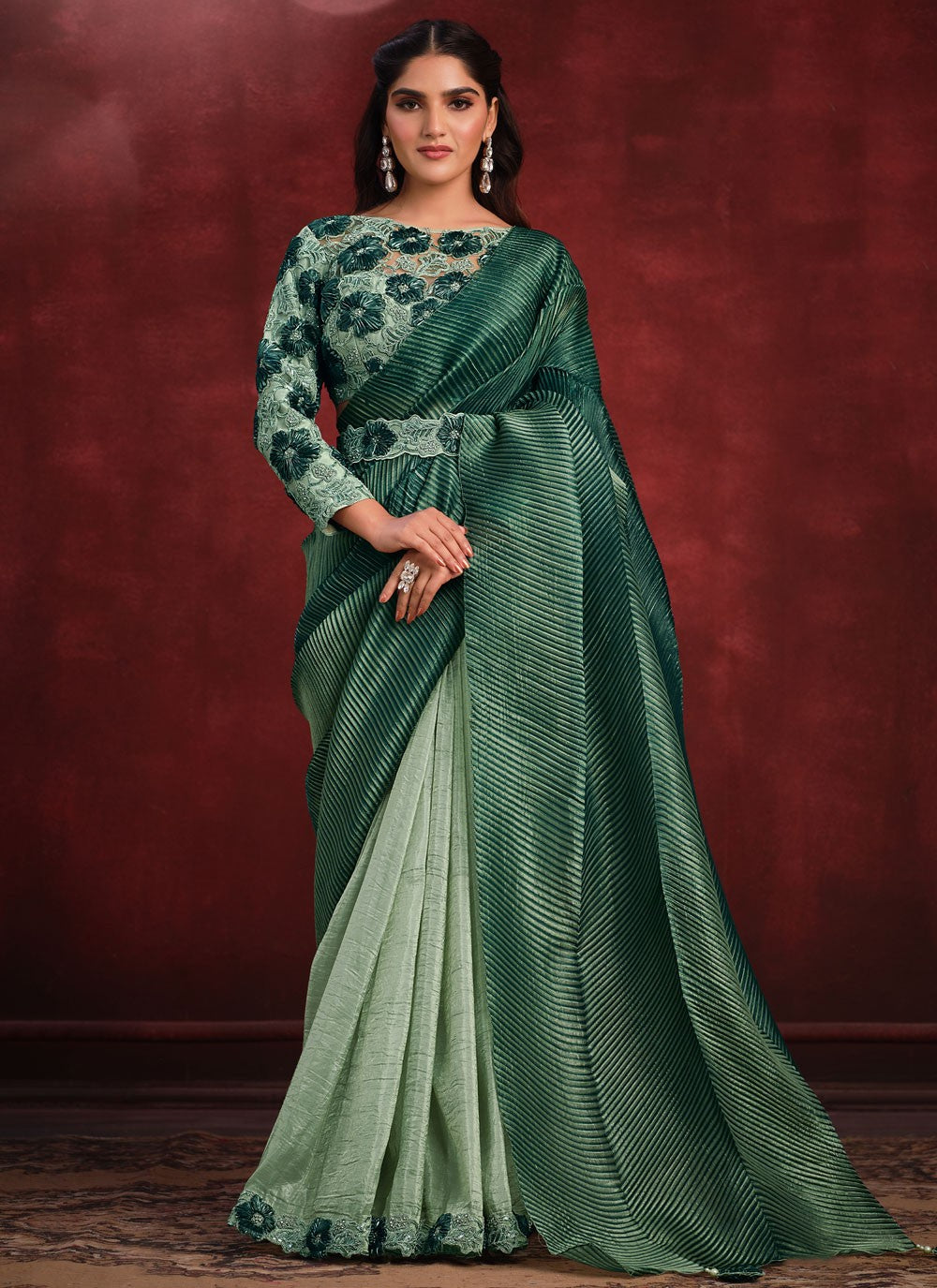Embroidered Banarasi Silk Teal Designer Saree S15337