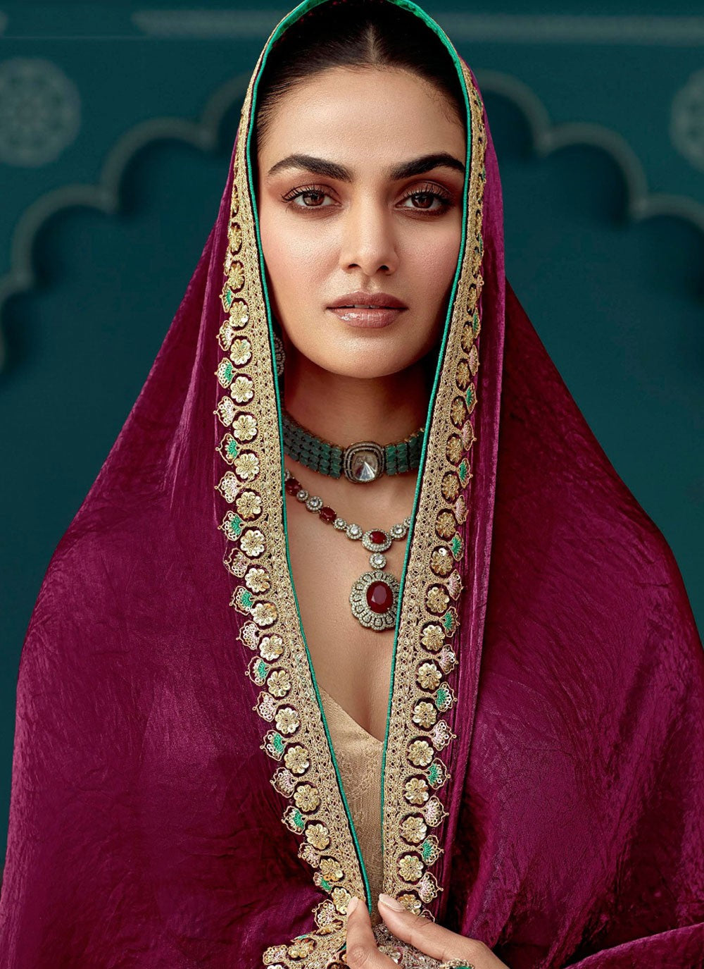 Contemporary Embroidered Wine Crush Saree S13277