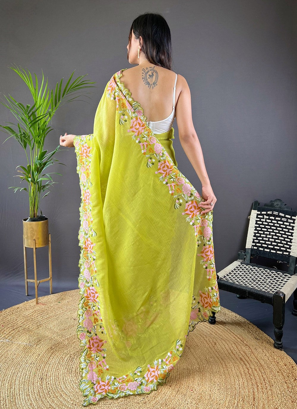 Cut Work, Embroidered Silk Saree - S11759