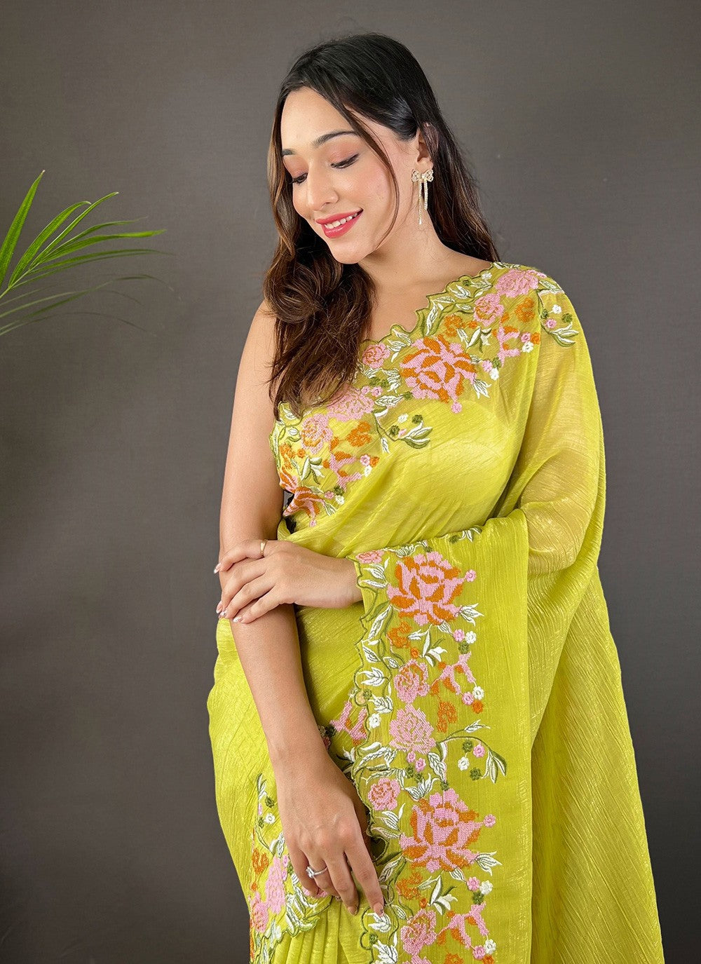 Cut Work, Embroidered Silk Saree - S11759