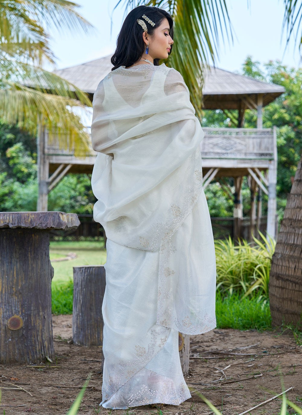Cutdana, Swarovski Fancy Fabric Saree - S11551