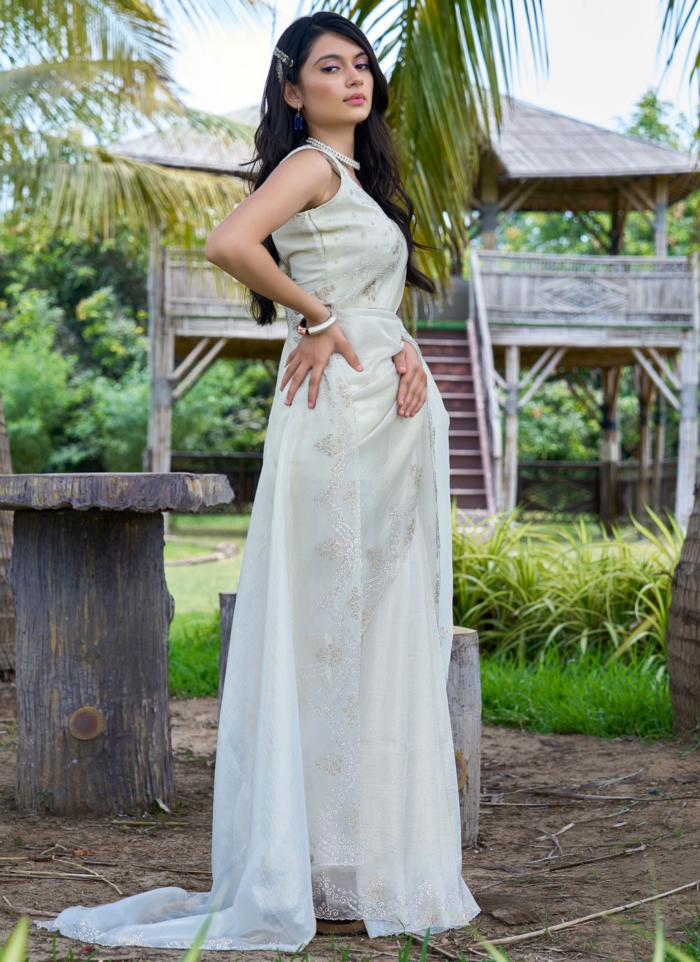 Cutdana, Swarovski Fancy Fabric Saree - S11551