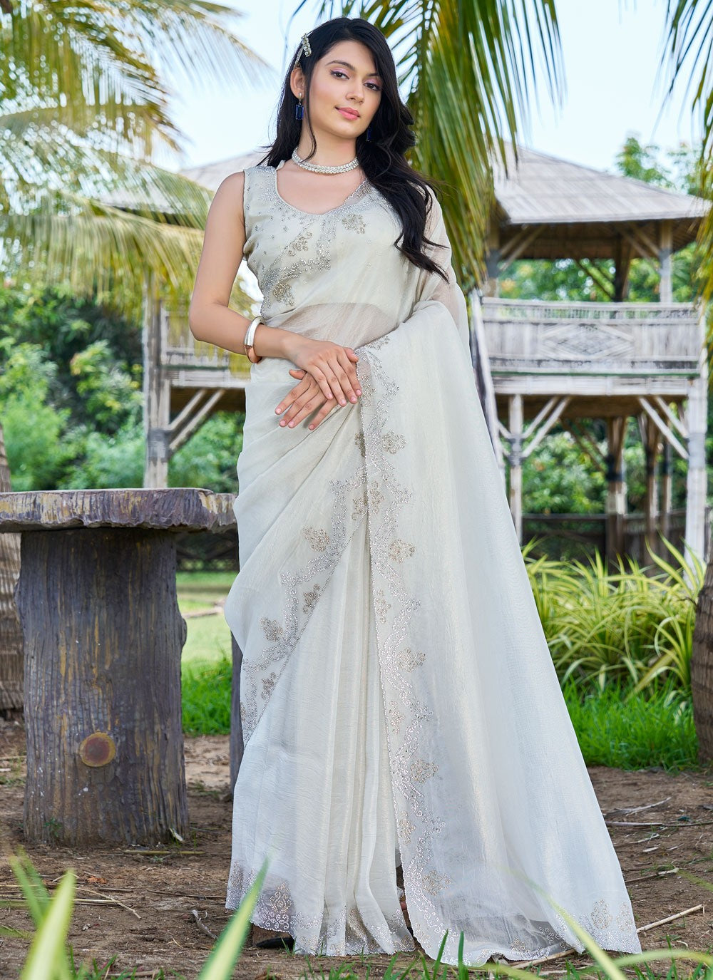 Cutdana, Swarovski Fancy Fabric Saree - S11551